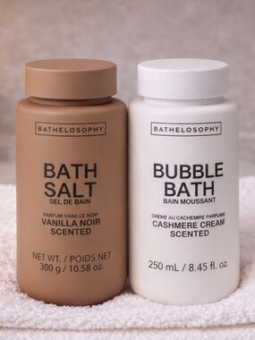 Bathelosophy Bath Salt & Bubble Bath  🕊️ Vanilla Noir + Cashmere Cream Spa Duo